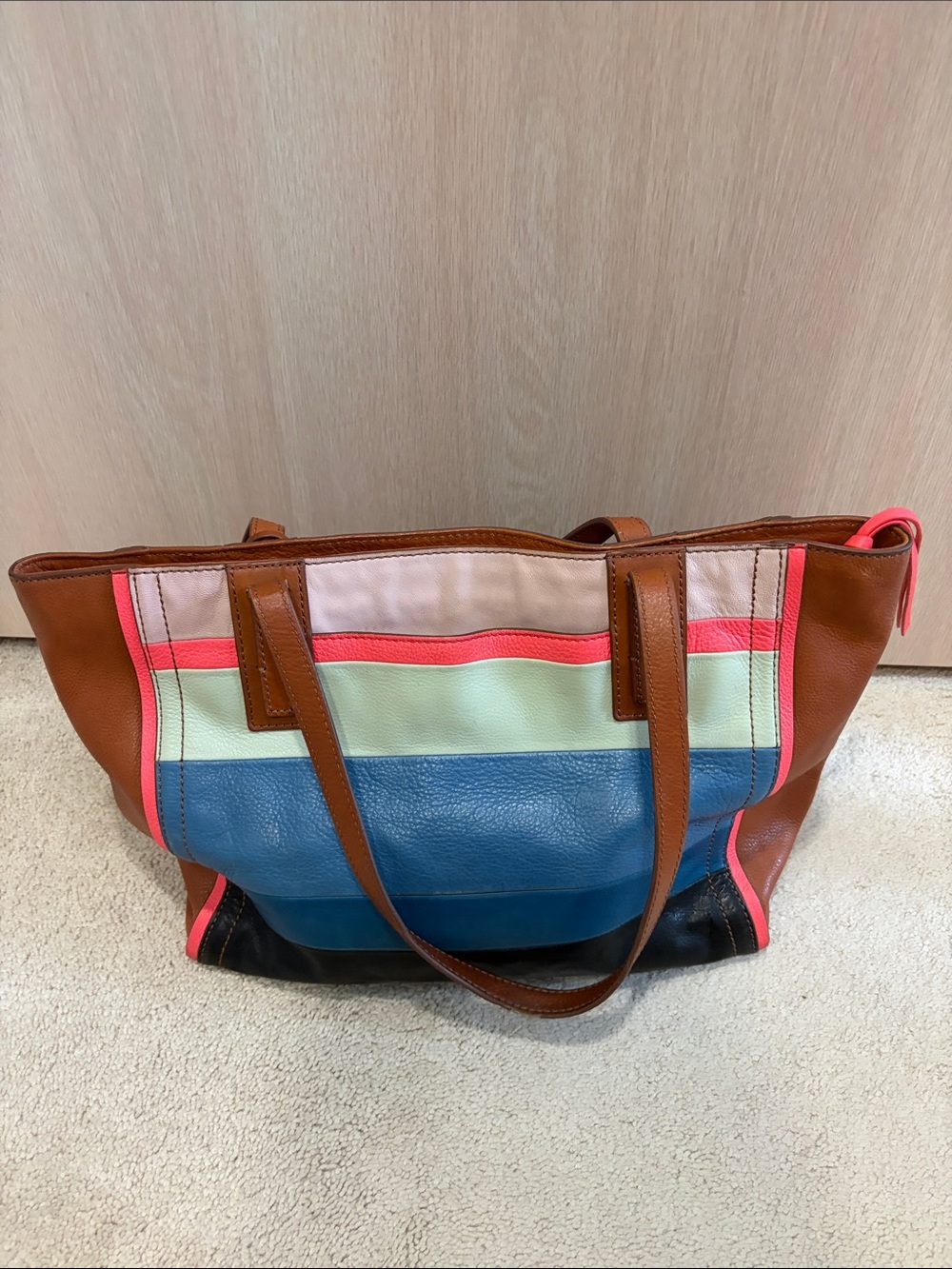 Fossil Multicolor Leather Shoulder Tote with Parrot Charm - Picture 2 of 5